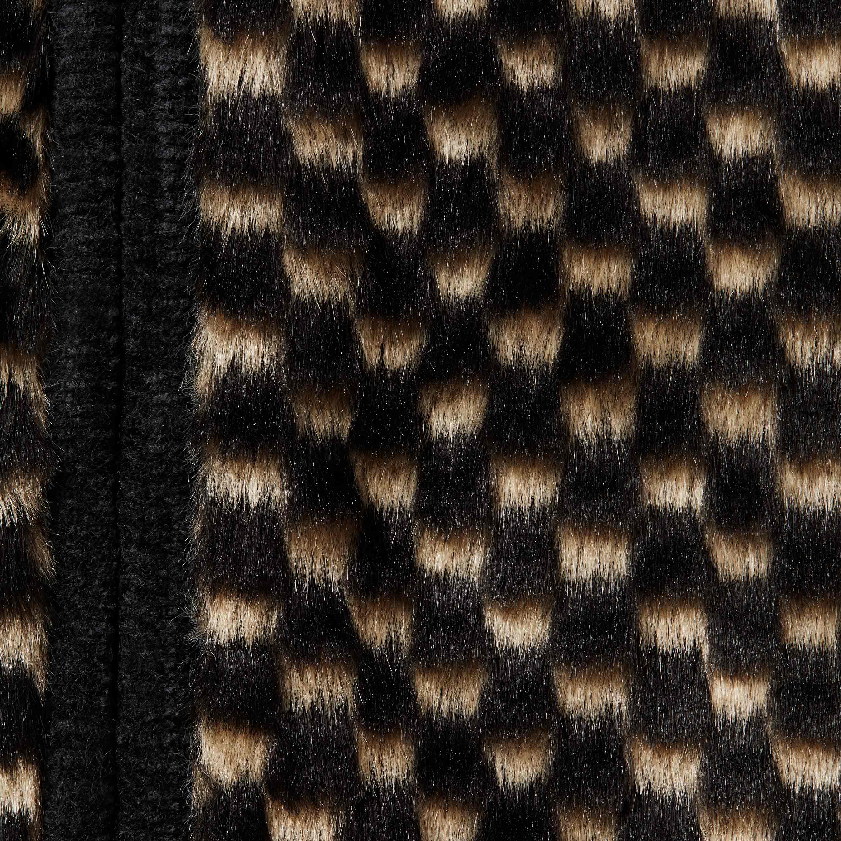 Checkerboard Faux Fur Zip Up Hooded Sweater view 4